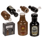 Salero y pimentero con forma de botella de vino y cerveza